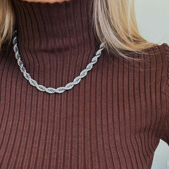 ROPE HALSKÆDE 8MM RUSTFRI STÅL 45+5 CM